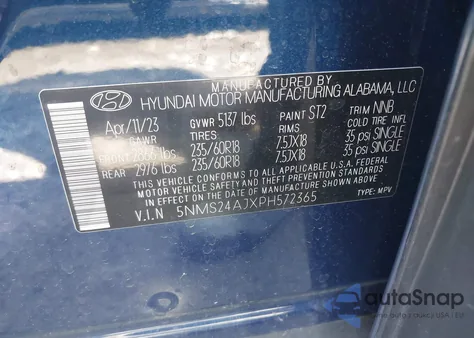 2023 Hyundai Santa Fe Sel from USA, damaged, VIN 5NMS24AJXPH572365
